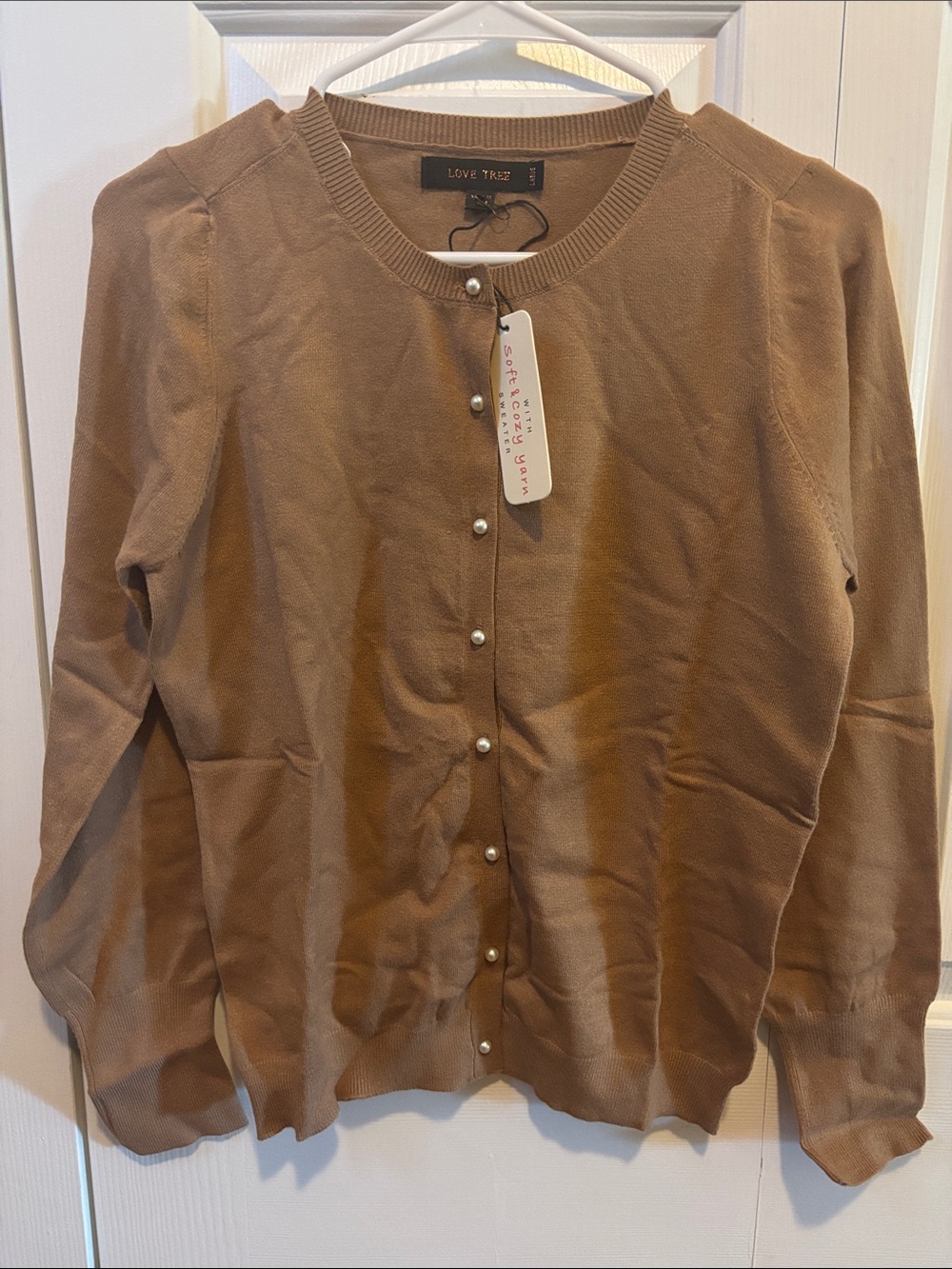 Love Tree Camel Pearl-Button Cardigan